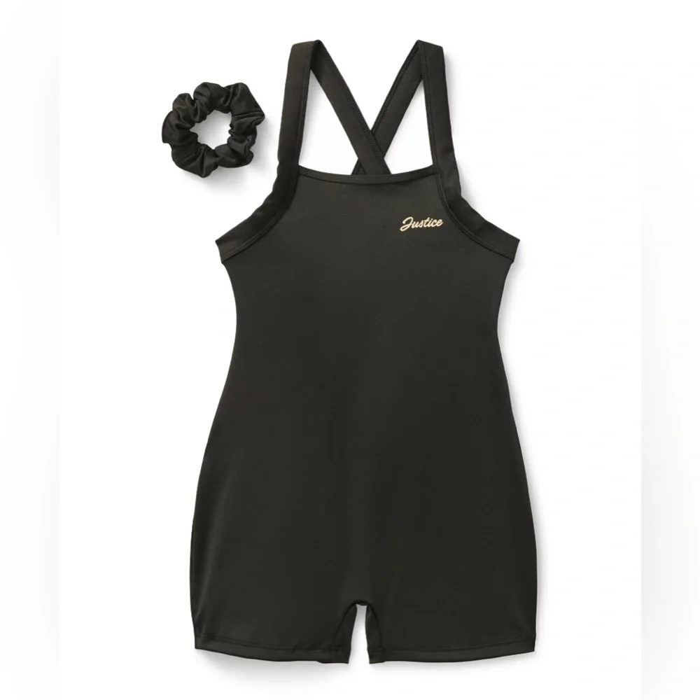 111. Justice Girls Dance and Gymnastics Biketard with Scrunchie.